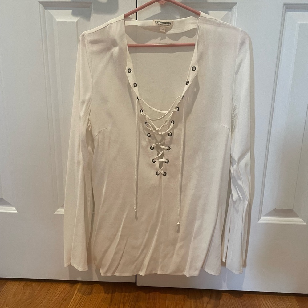 white lace up blouse